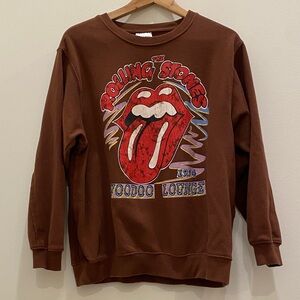 The Rolling Stones Brown Crewneck Sweatshirt with Red Tongue Graphic
